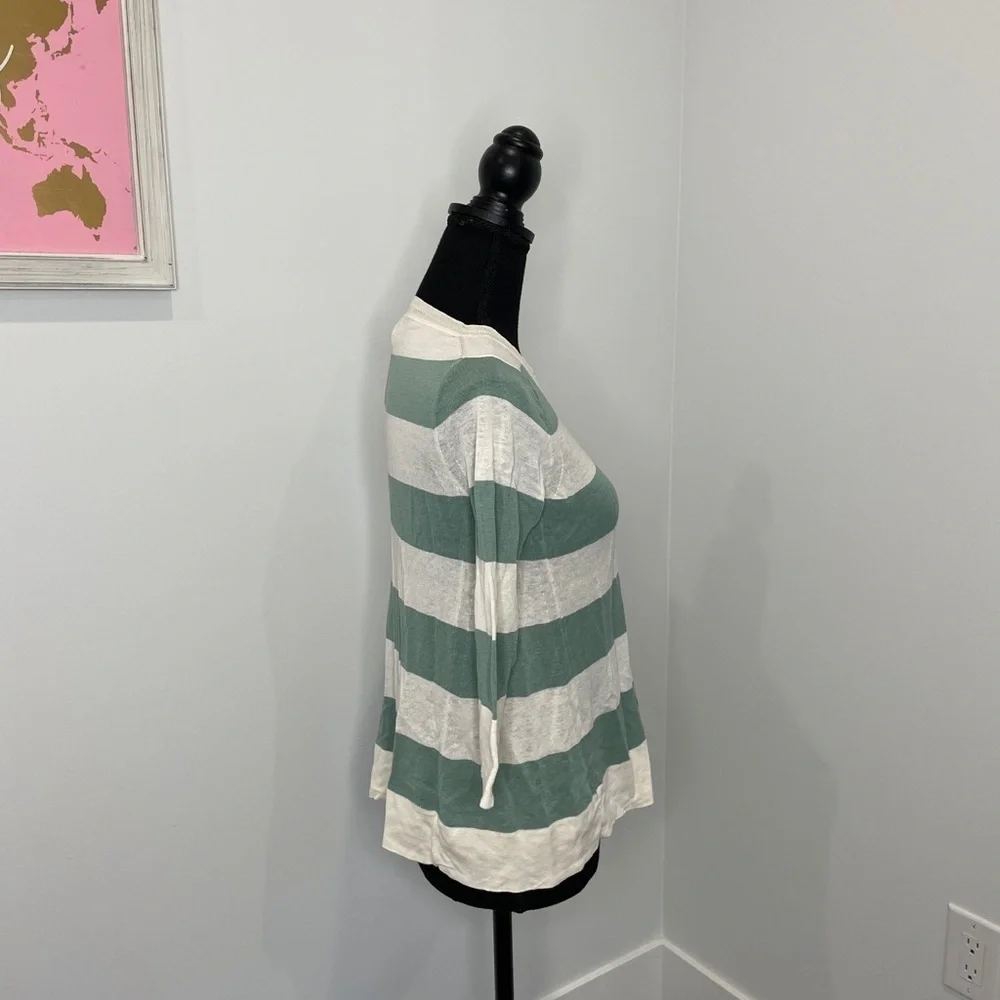 J.Crew Green Beige Stripe 3/4 Sleeve Top